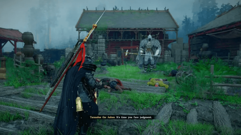 Tarandus wields a massive, fiery Warhammer